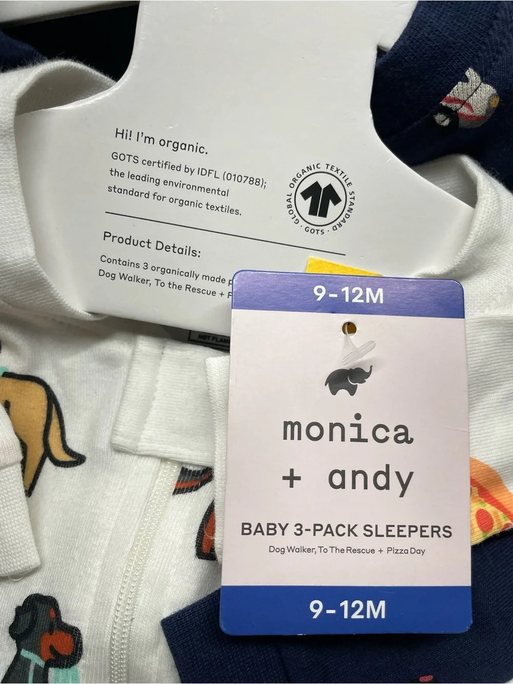 3-Pack Baby Footed Zippert Rompers 9-12m - Dog, Pizza & Vehicle Prints